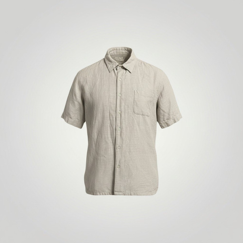 Tasso Elba Island Button Up Men XL Beige Linen Silk Shirt Coastal Resort Neutral